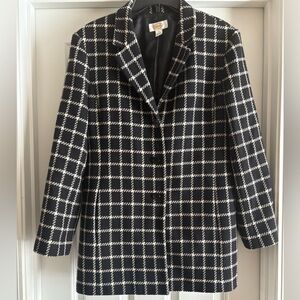 Talbots Women Black/White plaid 100% wool lined  jacket size 12